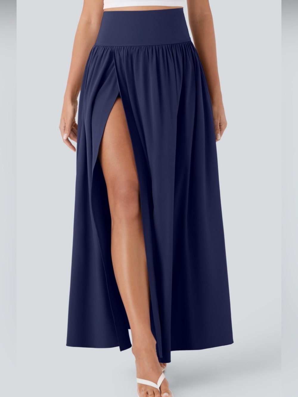 Halara Navy Blue High Waisted Maxi Skirt M Flowy Side Slit Athletic Casual Skort